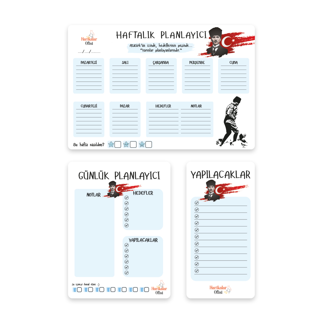 Atatürk Tasarımlı 3'lü Planlayıcı Set Atatürk Tasarımlı 3'lü Planlayıcı Set