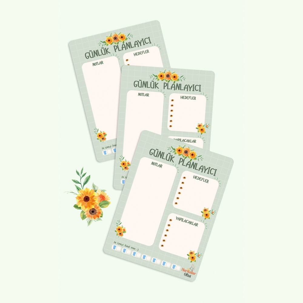 Harikalar Ofisi Ayçiçeği Tasarımlı 3'lü Planlayıcı Set